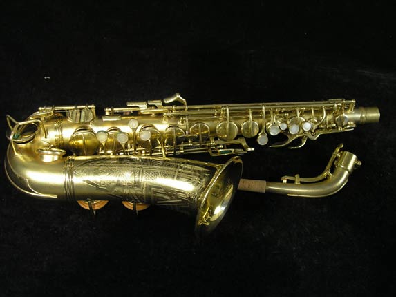 Photo 1 - Matte Gold Plated Conn "Transitional" Alto Sax - Art Deco Engraving - SN 245512