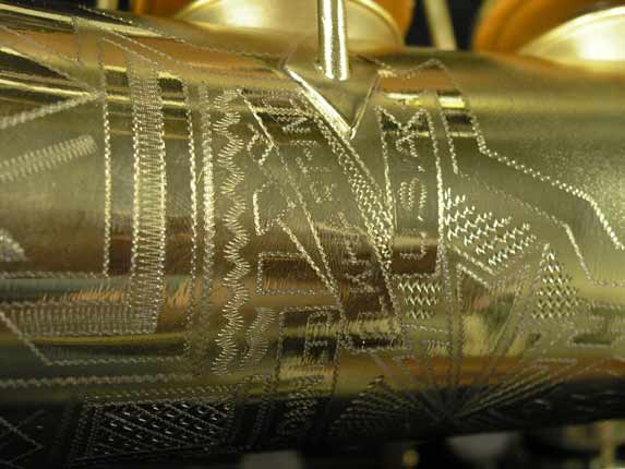 Photo 19 - Matte Gold Plated Conn "Transitional" Alto Sax - Art Deco Engraving - SN 245512