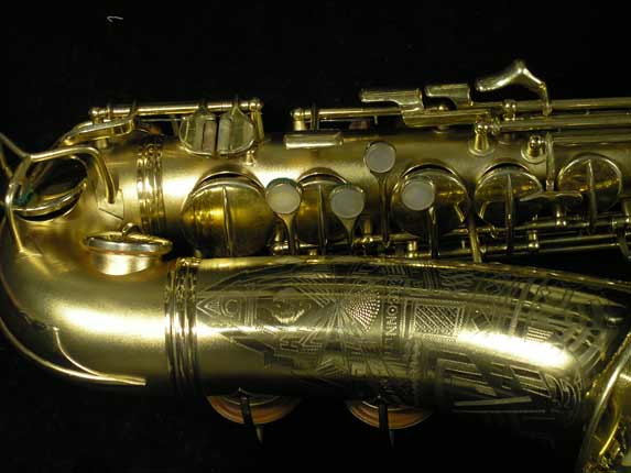 Photo 2 - Matte Gold Plated Conn "Transitional" Alto Sax - Art Deco Engraving - SN 245512